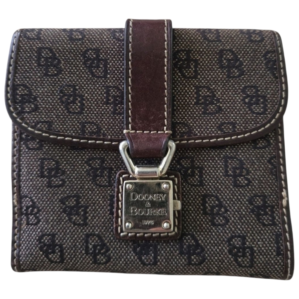 1975 Dooney & Bourke signature DB canvas wallet Chocolate Brown Leather & Black